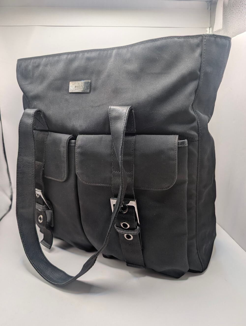 Authentic Gucci Black Nylon Business Tote Multi-Pocket Organizer